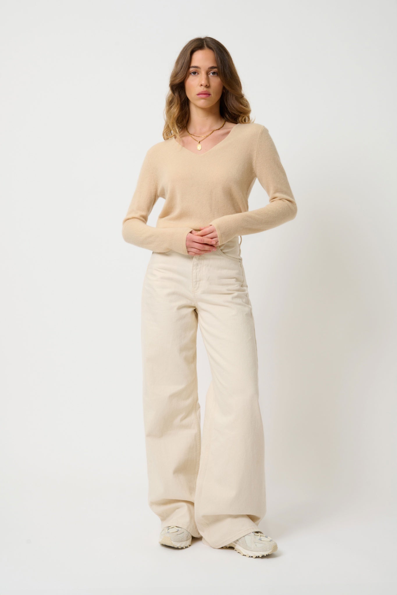 GALISE pull col v sable 100% cachemire