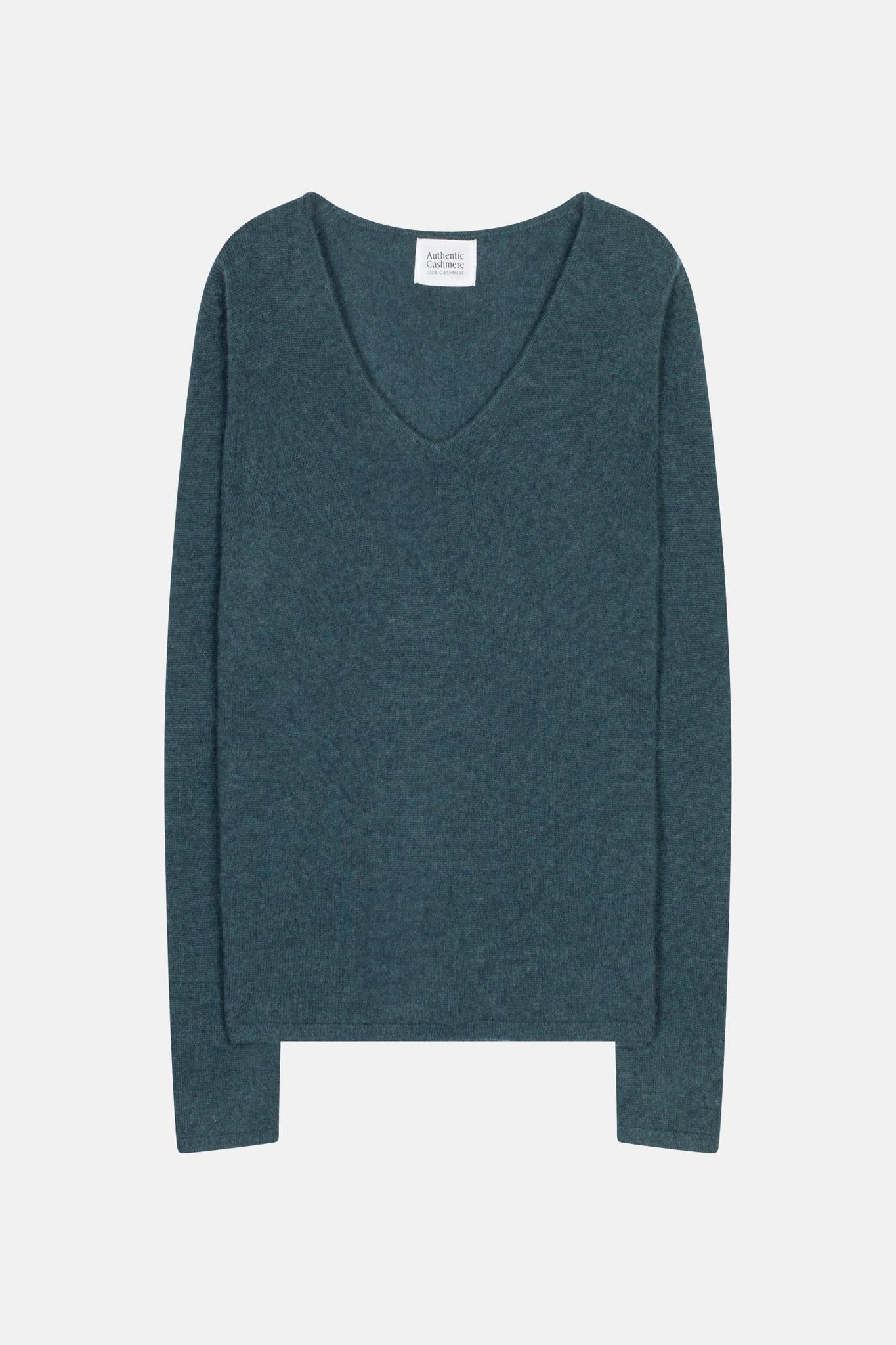 GALISE pull col v vert canard chiné 100% cachemire