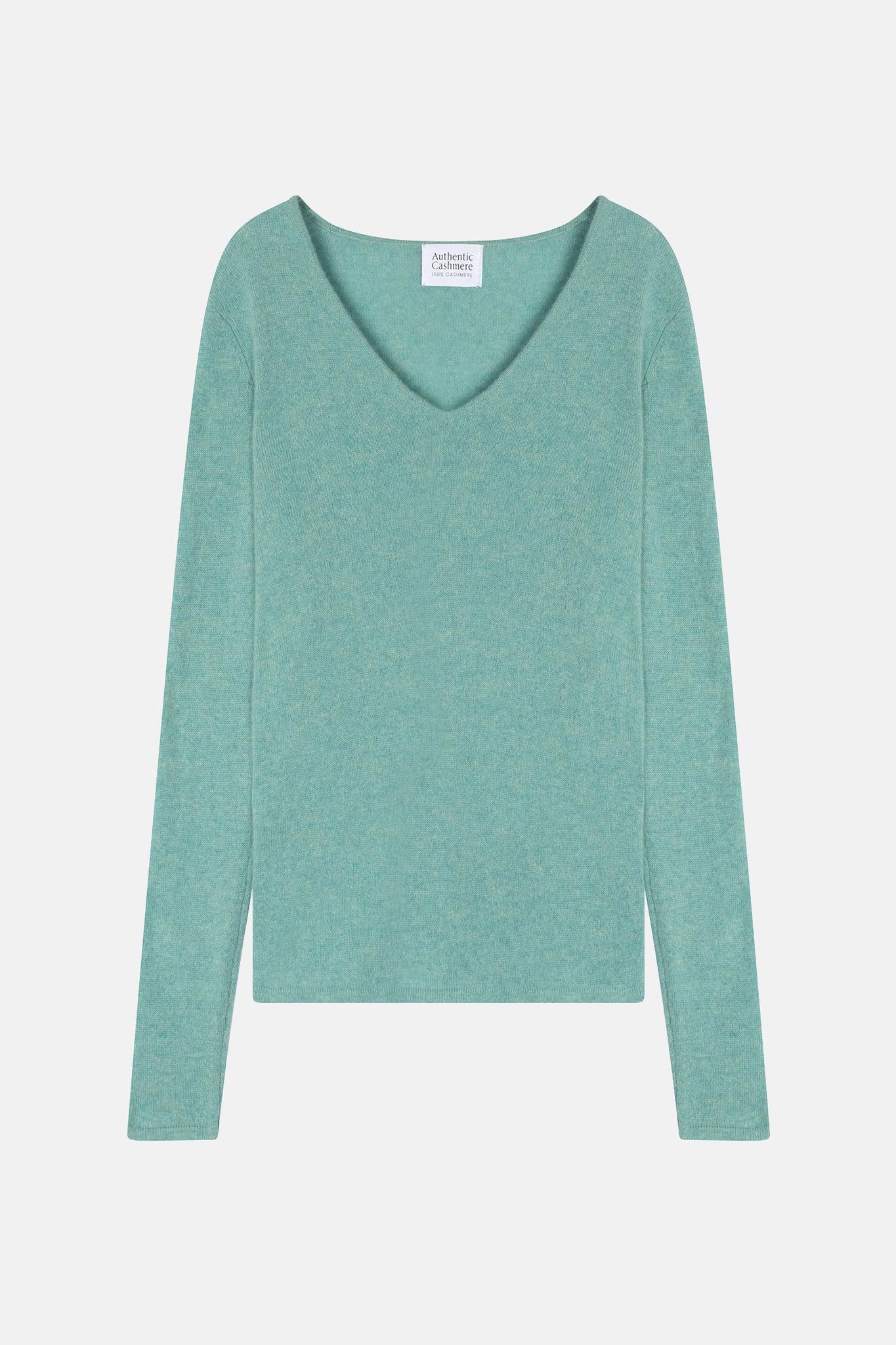 GALISE Heather Green V-Ausschnitt Pullover 100% Kaschmir