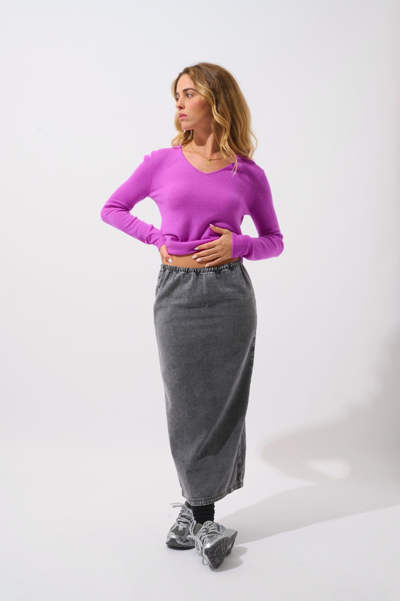 galise pull col v violet 100% cachemire