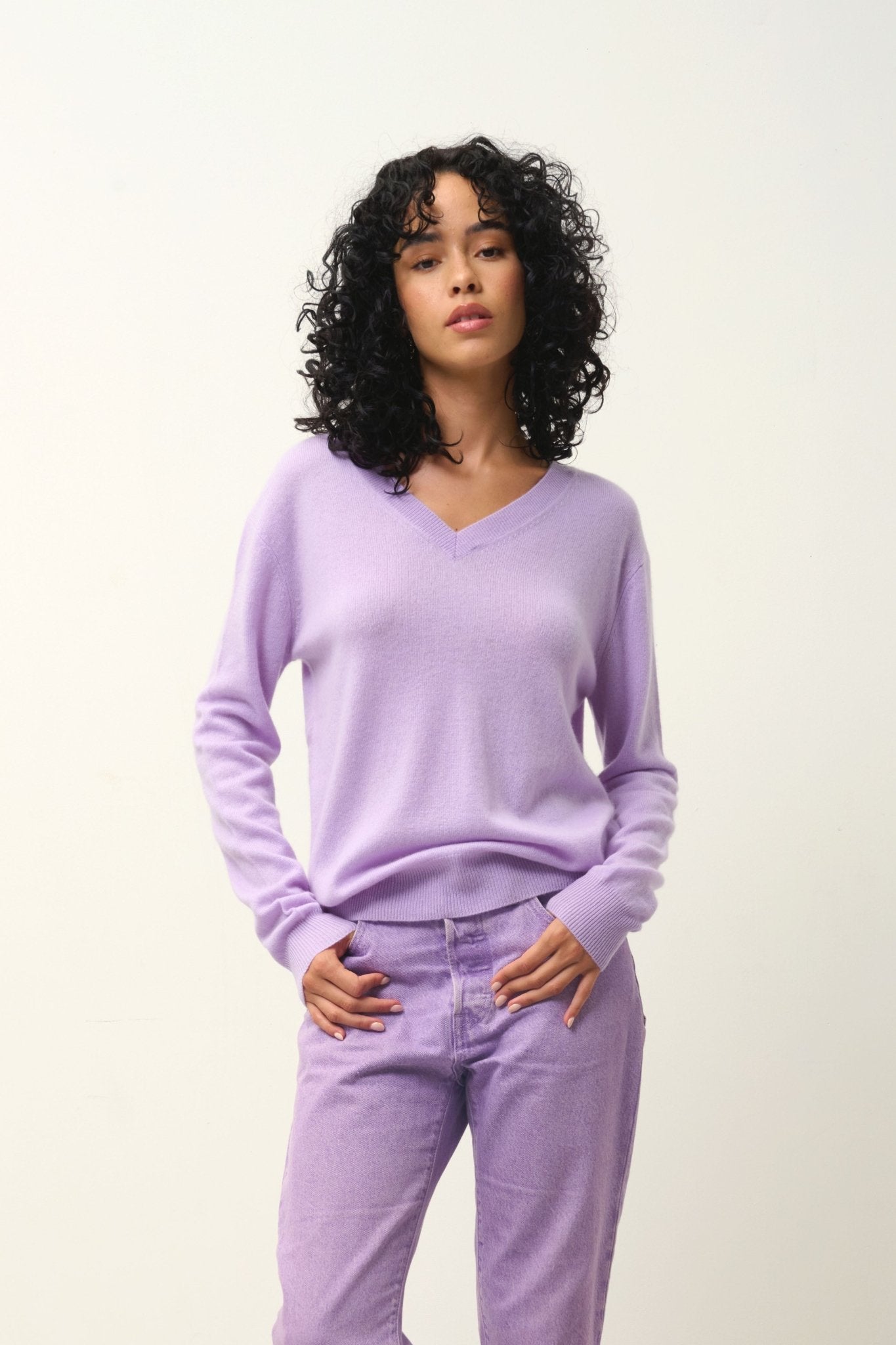 GARDORIA pull col v mauve 100% cachemire