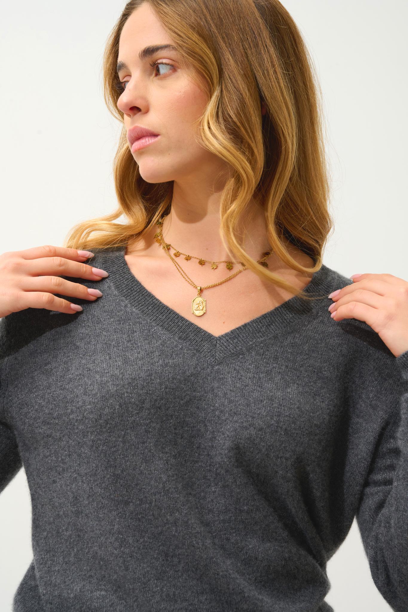 GARDORIA Pullover mit V-Ausschnitt anthrazit meliert 100% Kaschmir