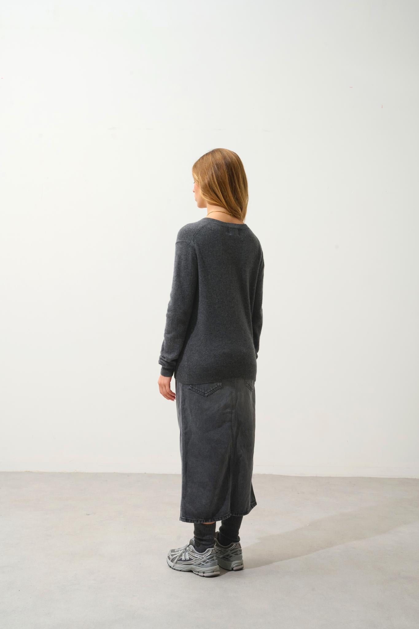 GARDORIA Pullover mit V-Ausschnitt anthrazit meliert 100% Kaschmir