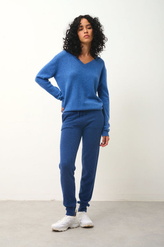 GARDORIA v-neck sweater denim blue 100% cashmere