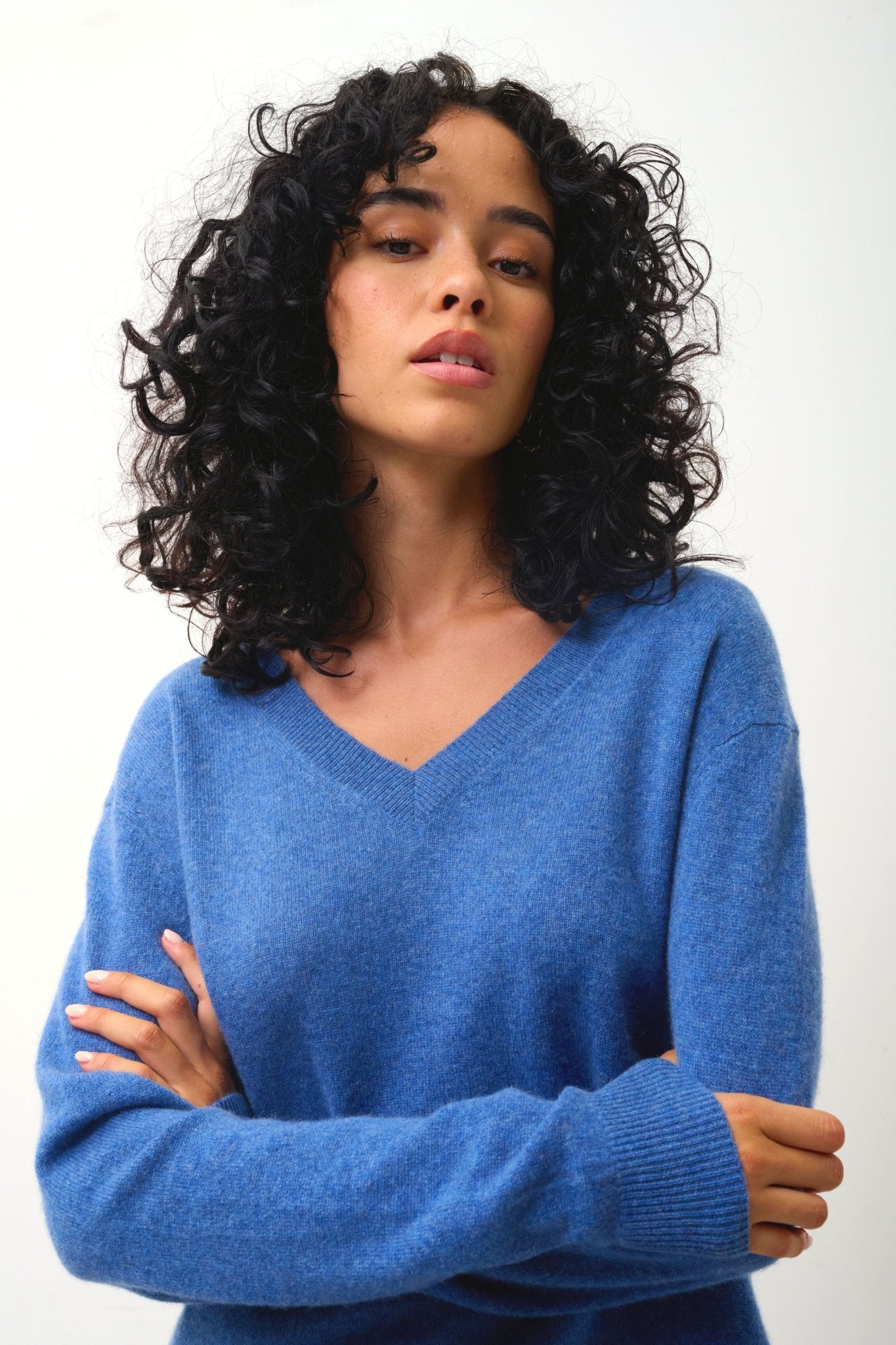 GARDORIA Pullover mit V-Ausschnitt in Denimblau aus 100% Kaschmir