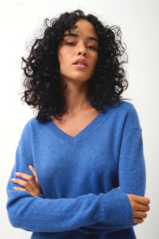 GARDORIA v-neck sweater denim blue 100% cashmere