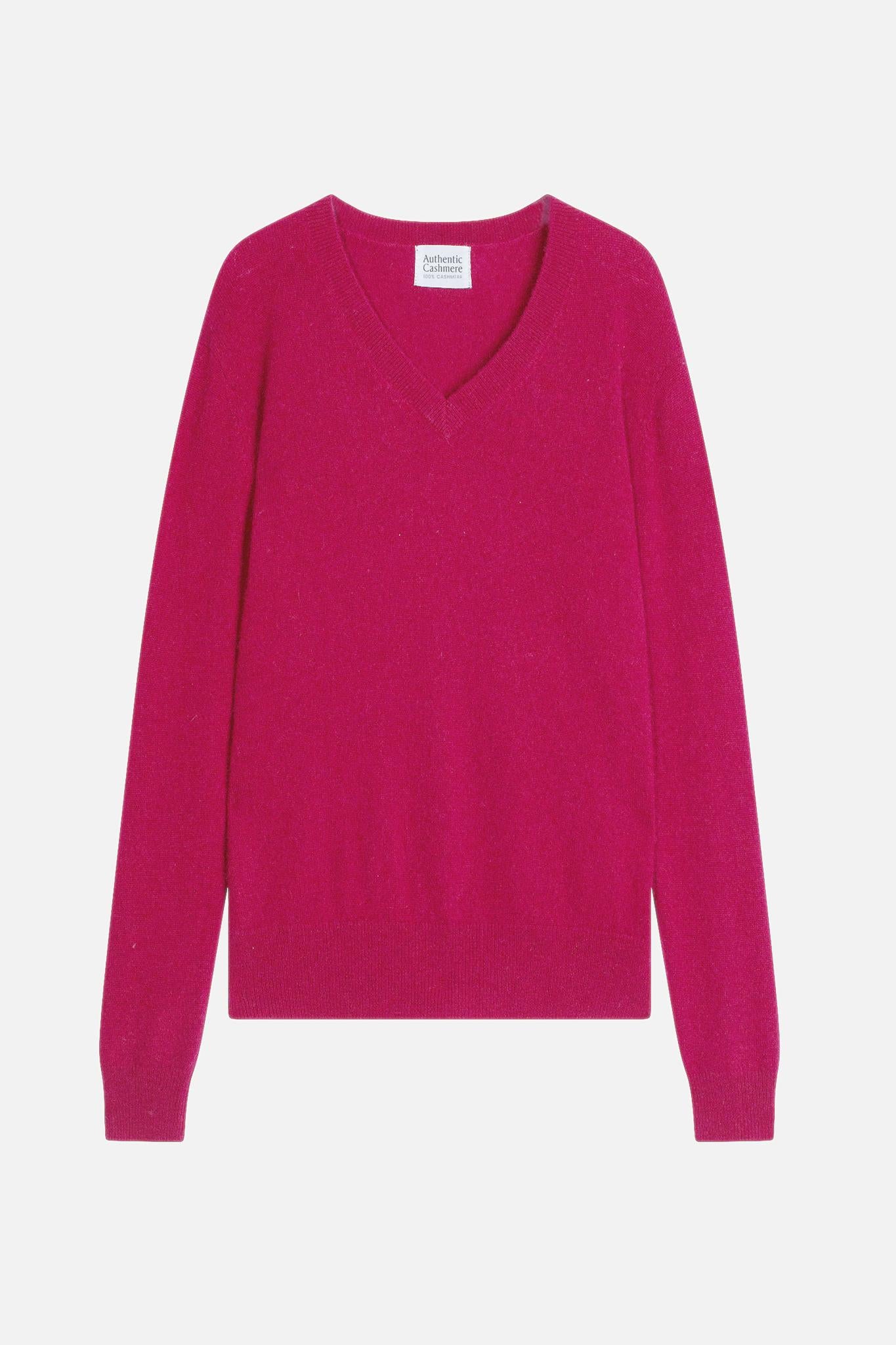 GARDORIA pull col v fuchsia 100% cachemire
