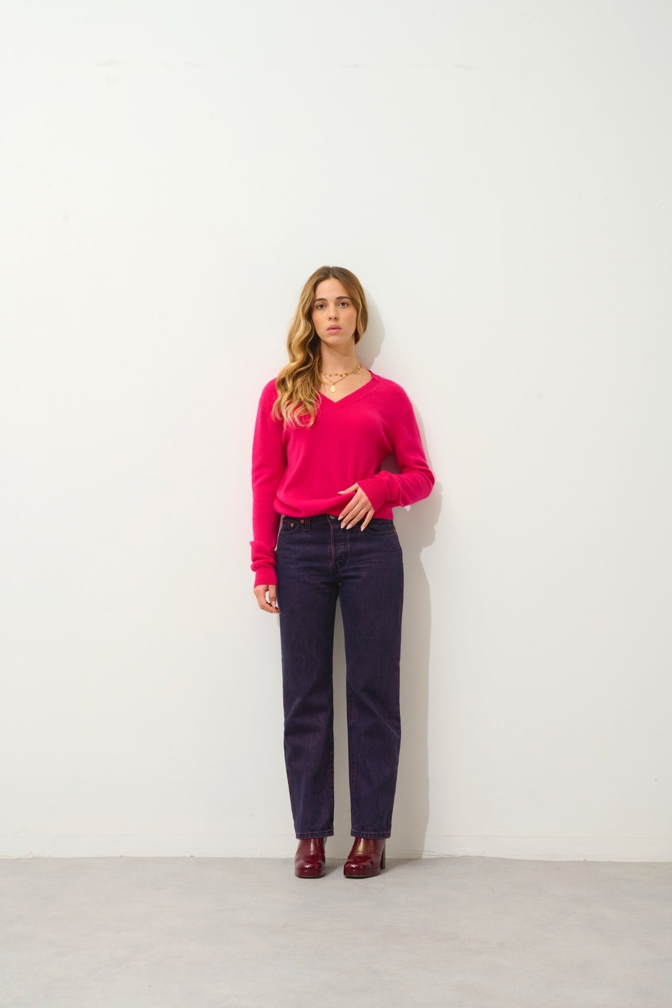 GARDORIA Pullover mit V-Ausschnitt fuchsia 100% Kaschmir