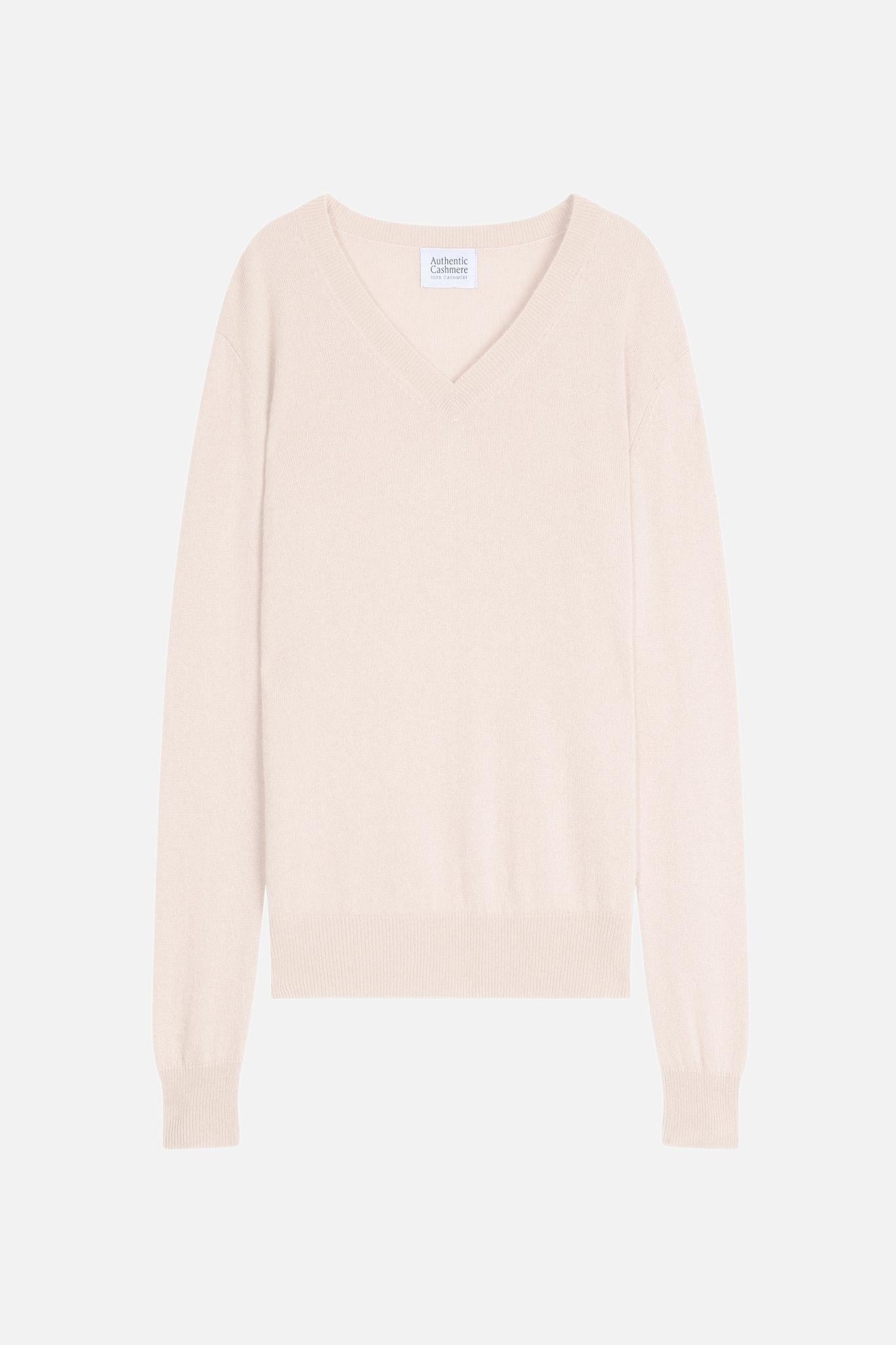 GARDORIA Elfenbeinfarbener Pullover mit V-Ausschnitt, 100 % Kaschmir