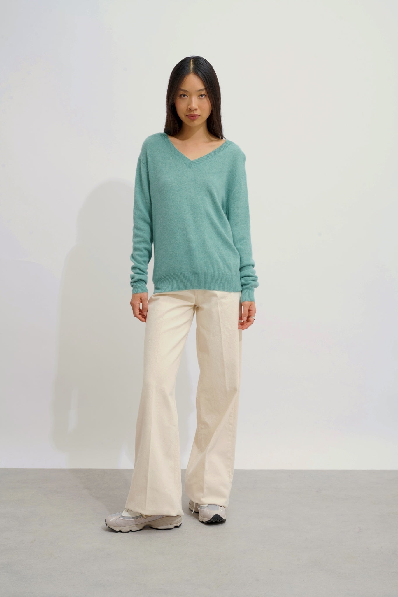 GARDORIA mottled green v-neck sweater 100% cashmere