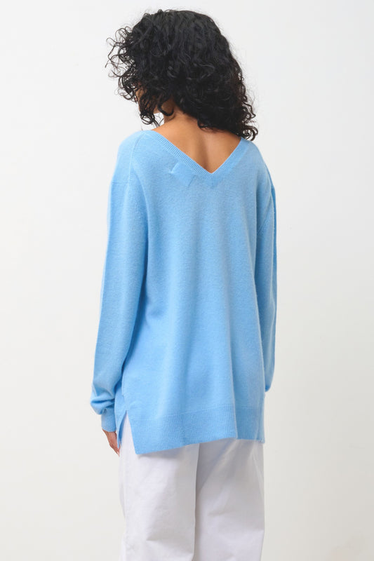 giegn pull col v devant et dos bleu inca 100% cachemire