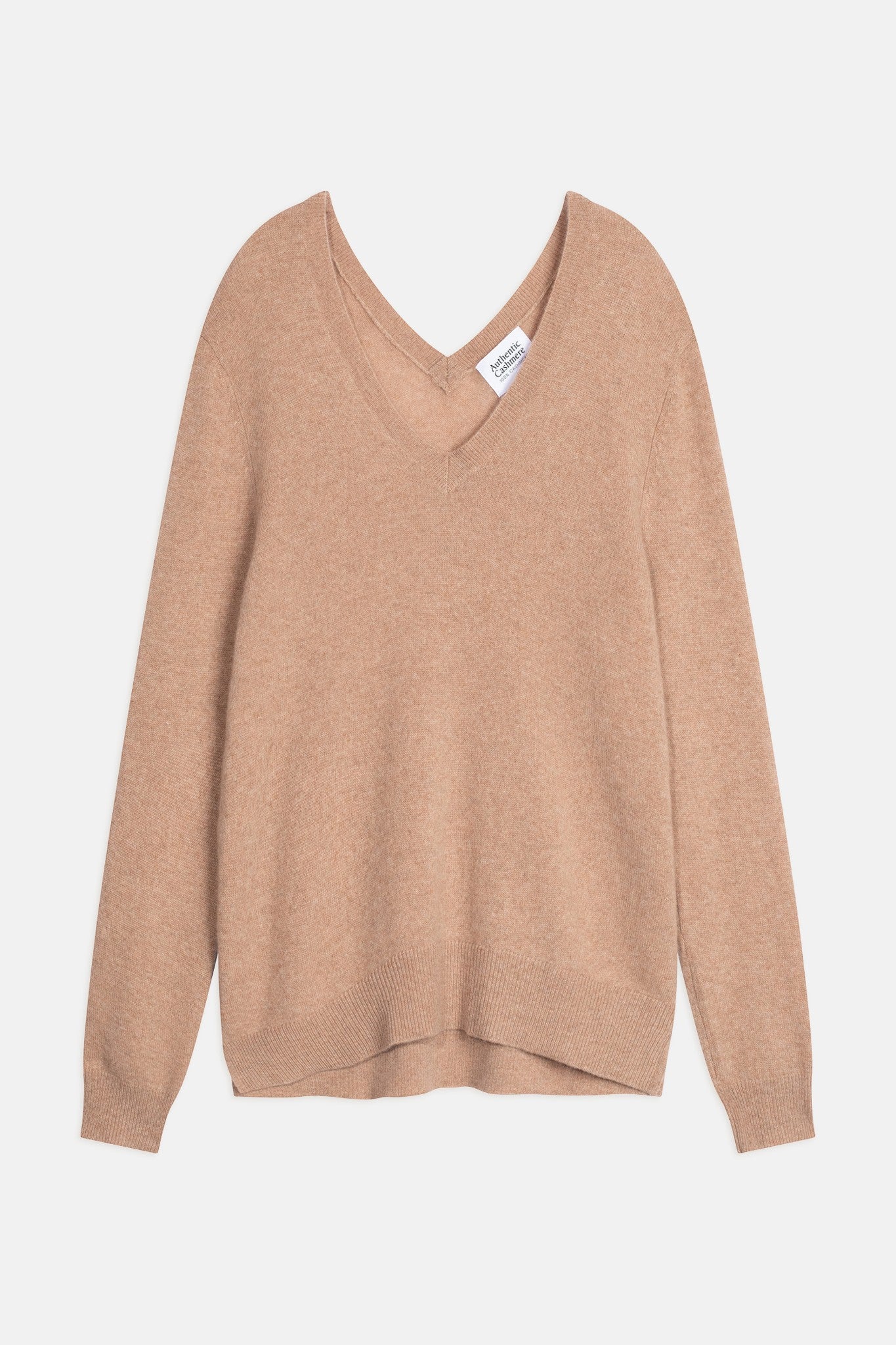 giegn pull col v devant et dos camel chiné 100% cachemire