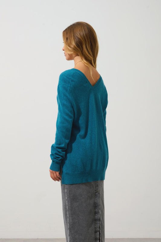 GIEGN Pullover mit V-Ausschnitt vorne und hinten Ente meliert 100% Kaschmir