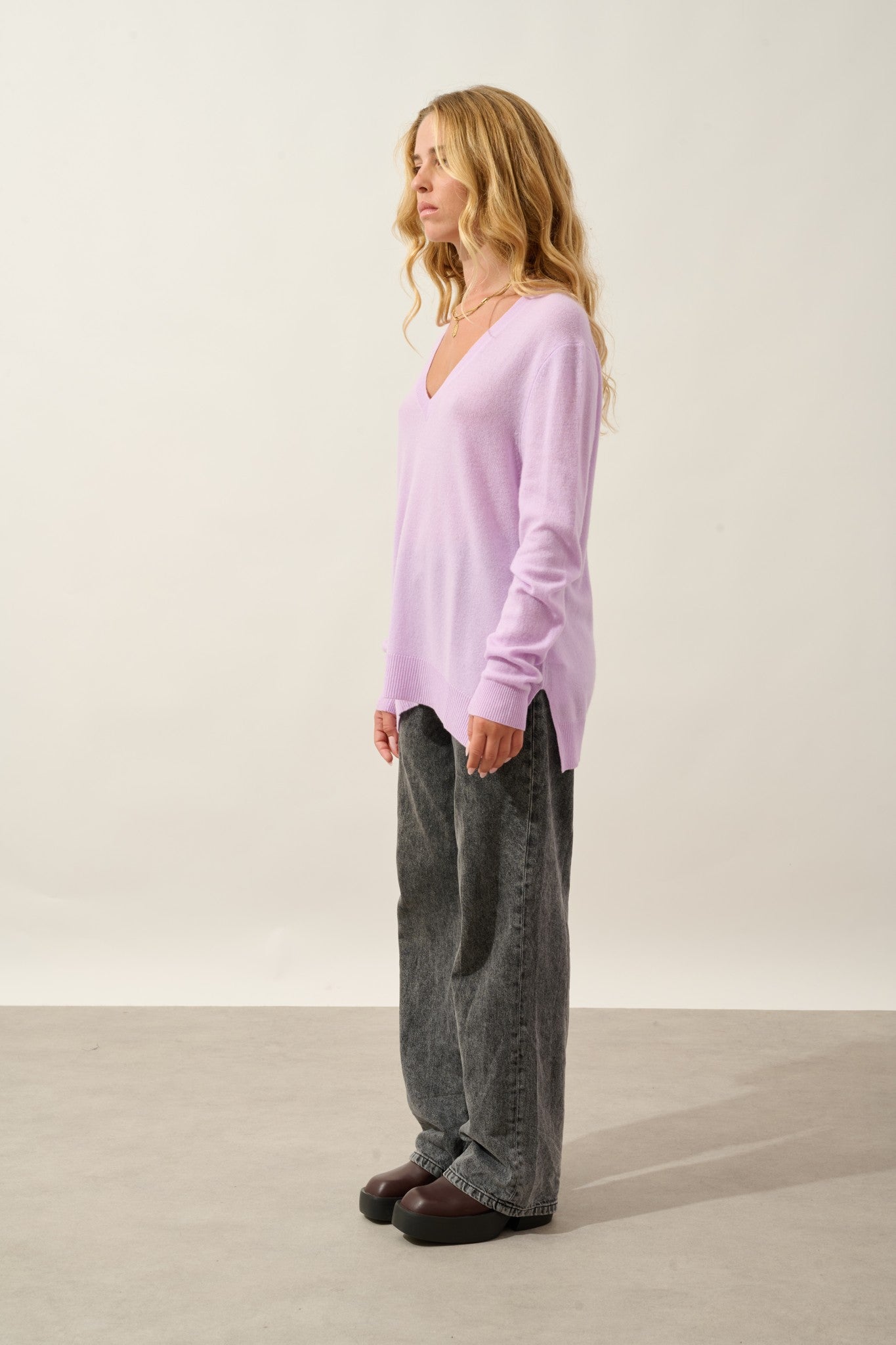 giegn pull col v devant et dos guimauve 100% cachemire