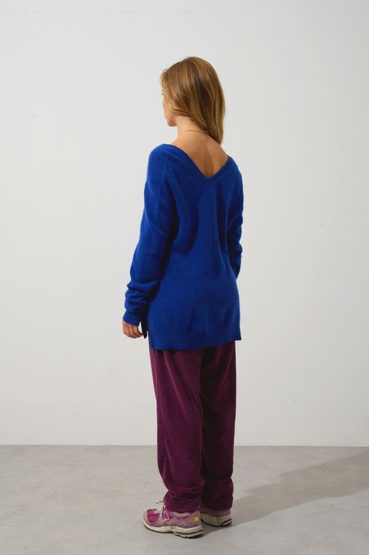 giegn pull col v devant et dos outremer 100% cachemire