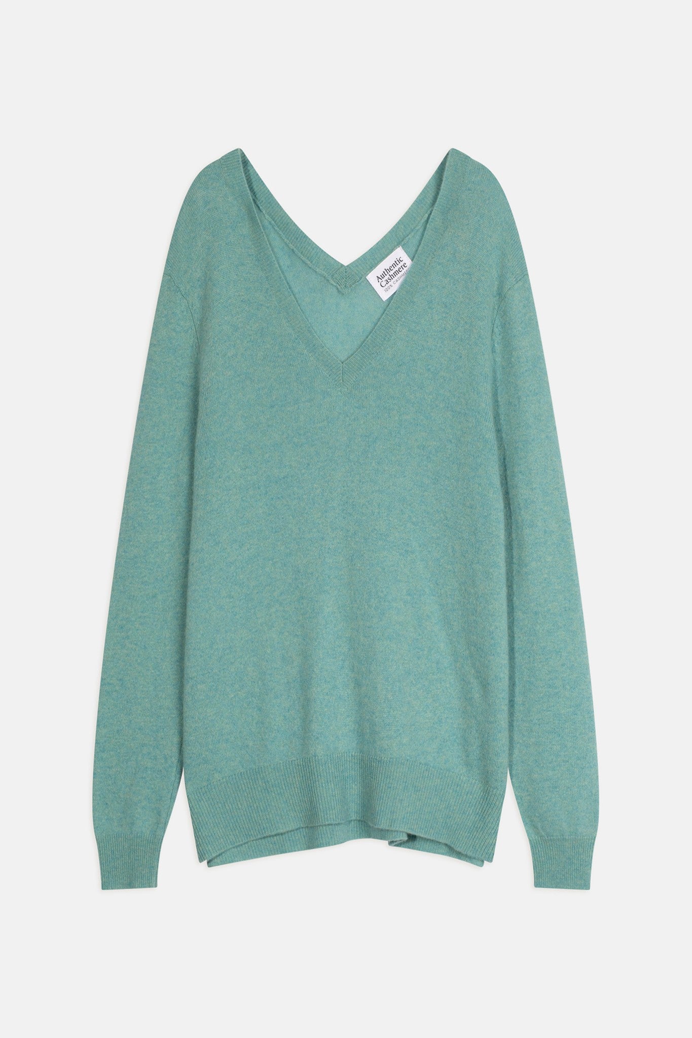 giegn pull col v devant et dos vert chiné 100% cachemire
