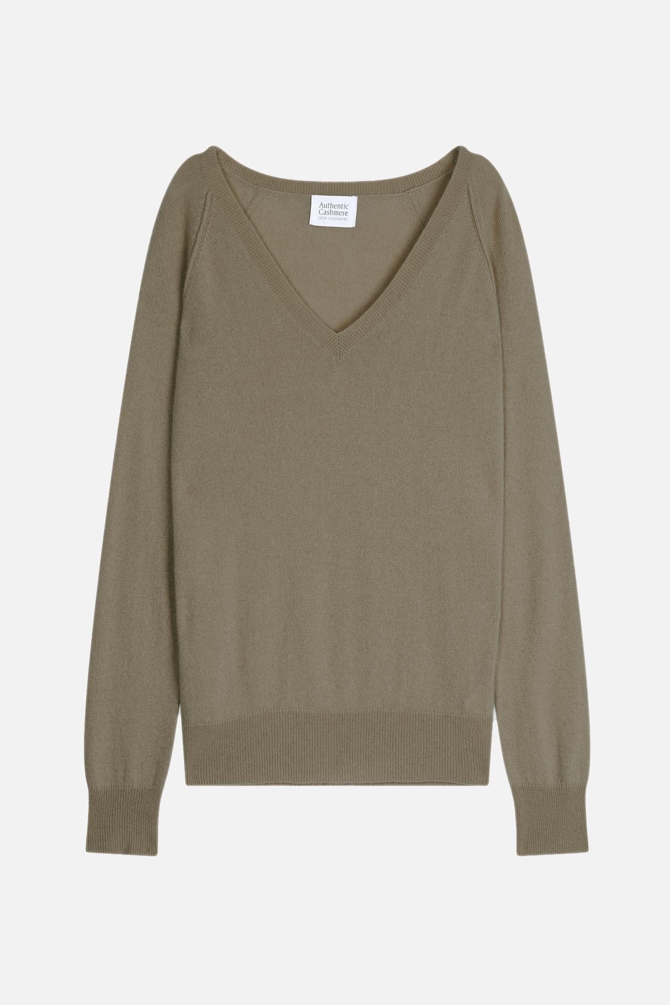 GIUSALET Pullover mit V-Ausschnitt army 100% Kaschmir