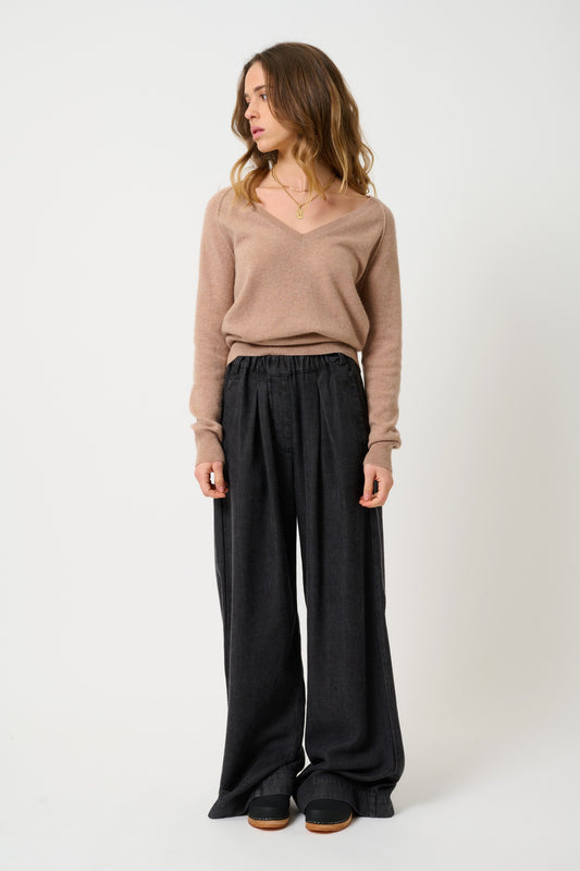 GIUSALET pull col v camel chiné 100% cachemire