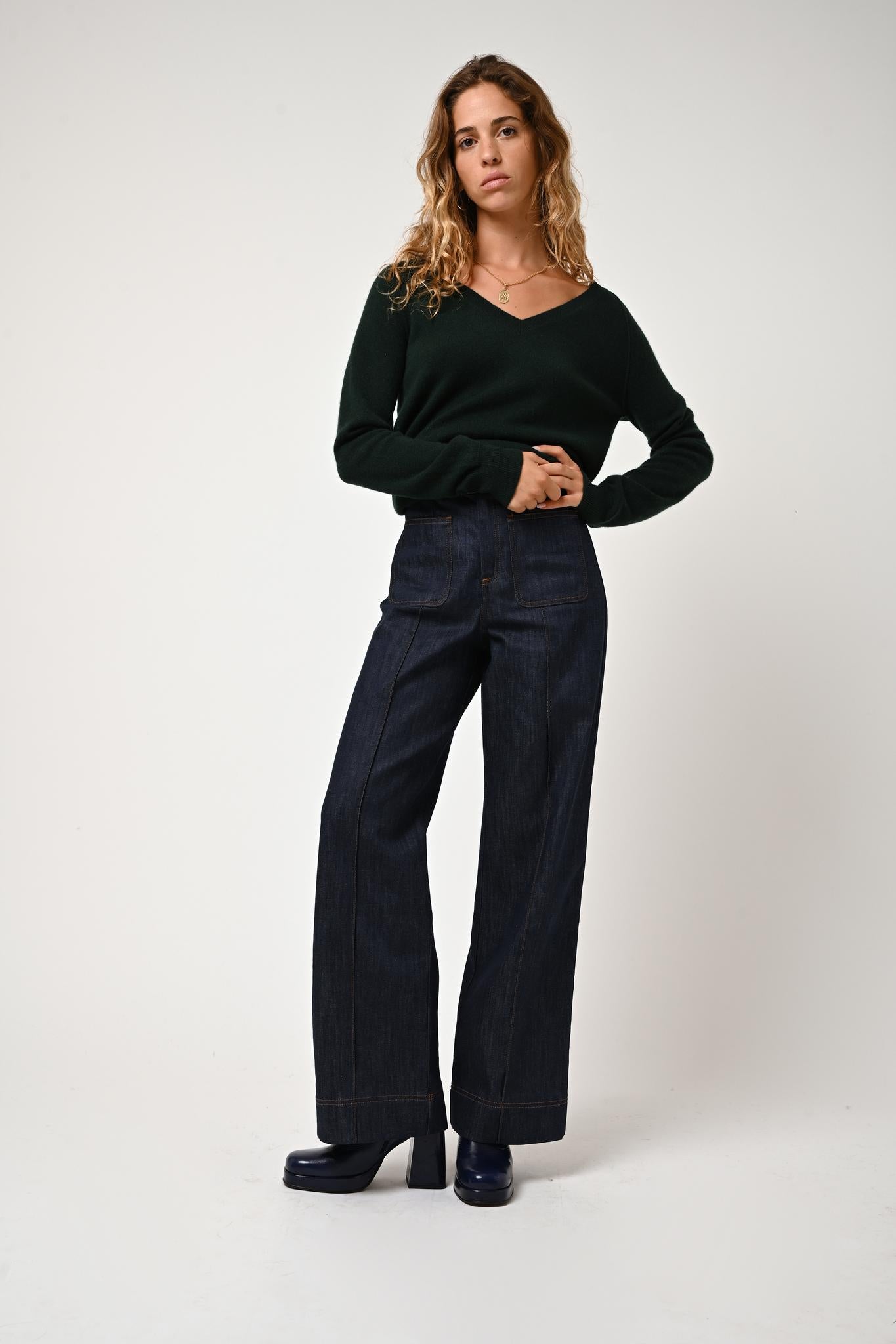 GIUSALET v-neck sweater cypress 100% cashmere