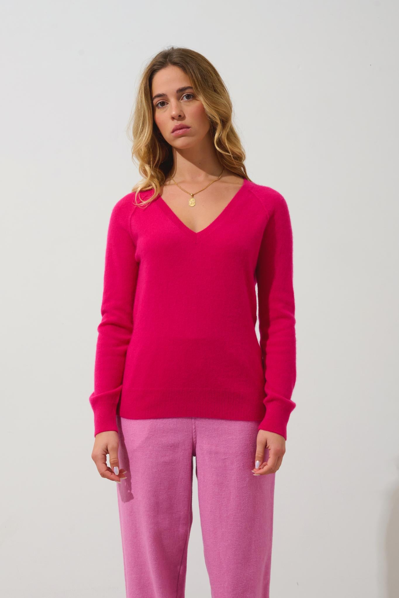 GIUSALET Pullover mit V-Ausschnitt fuchsia 100% Kaschmir