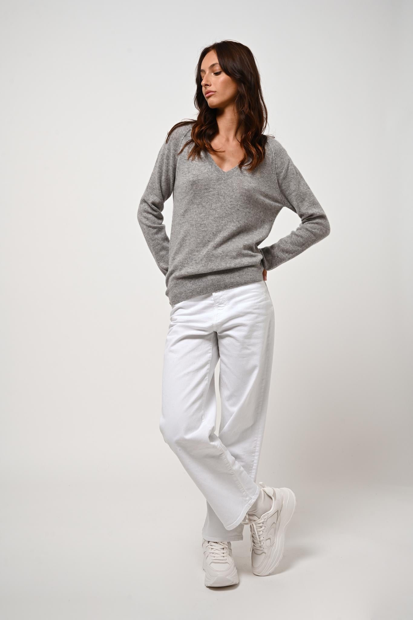 GIUSALET pull col v nuage chiné 100% cachemire