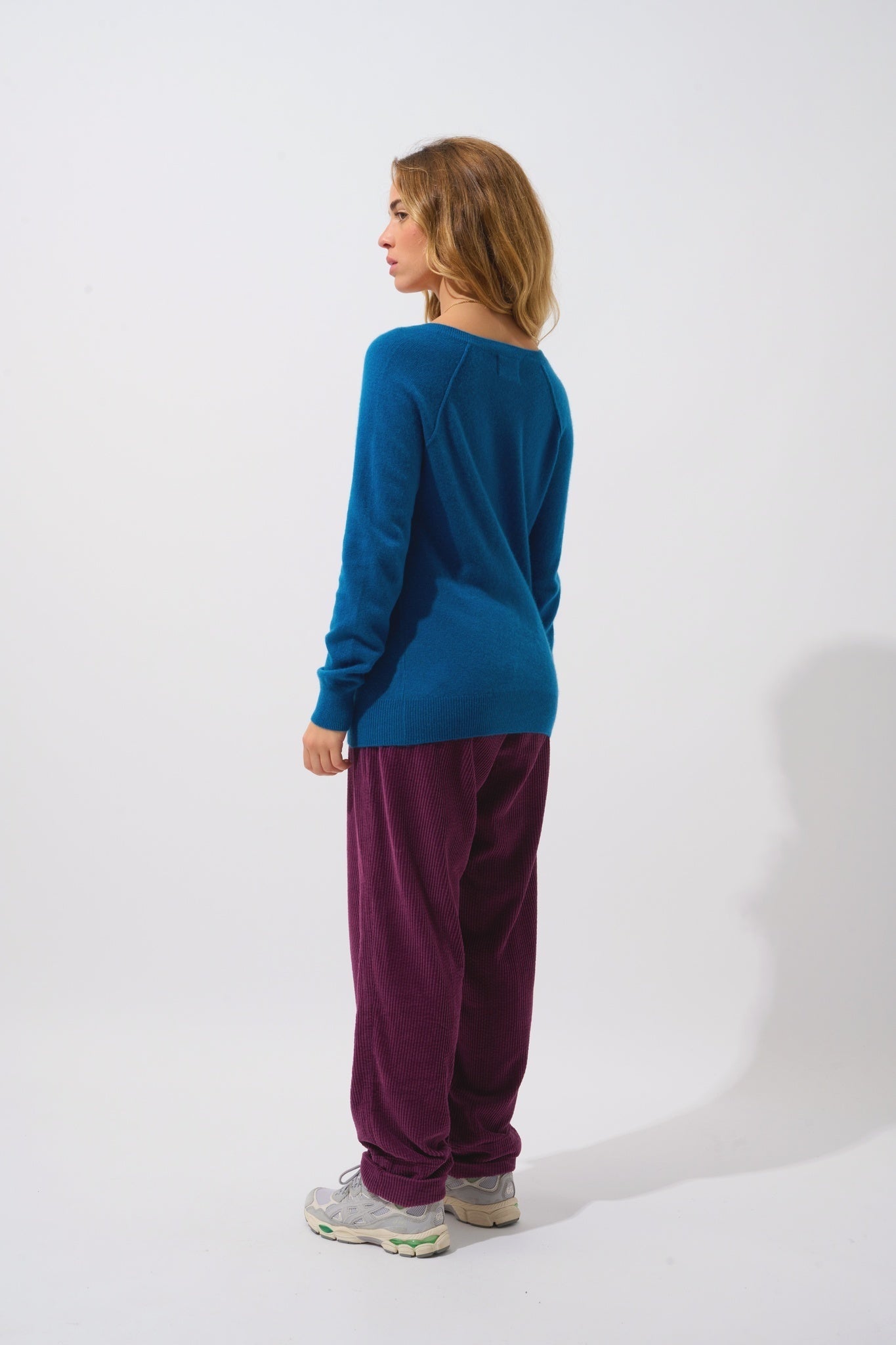 GIUSALET Pullover mit V-Ausschnitt Pfau 100% Kaschmir