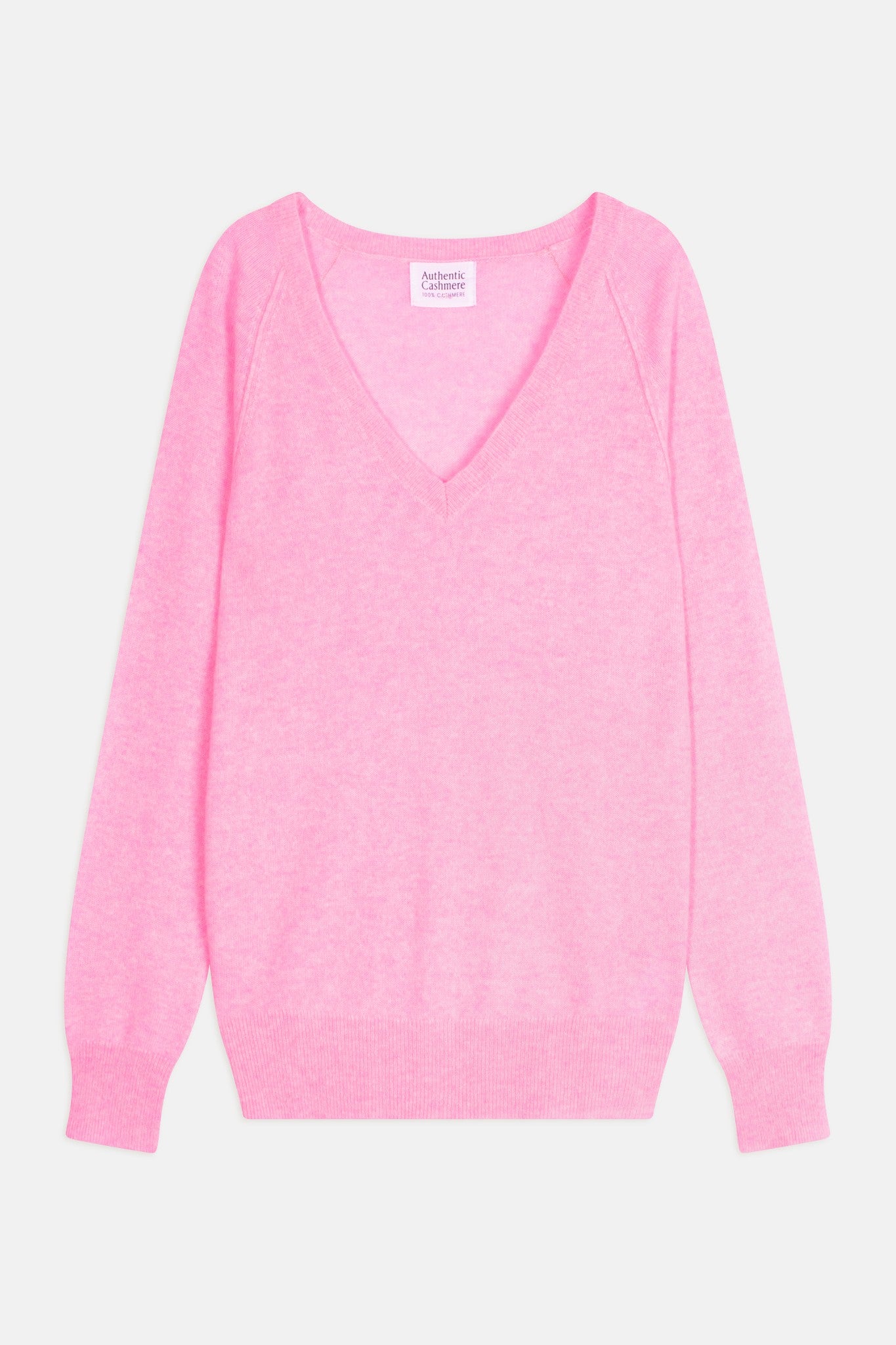 giusalet pull col v rose fluo chiné 100% cachemire