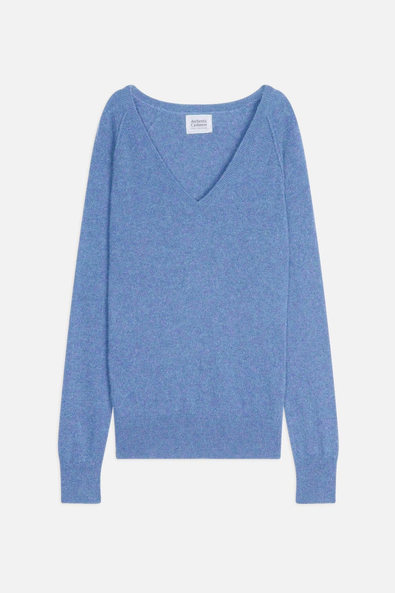 GIUSALET Himmelblauer Pullover mit V-Ausschnitt, 100 % Kaschmir