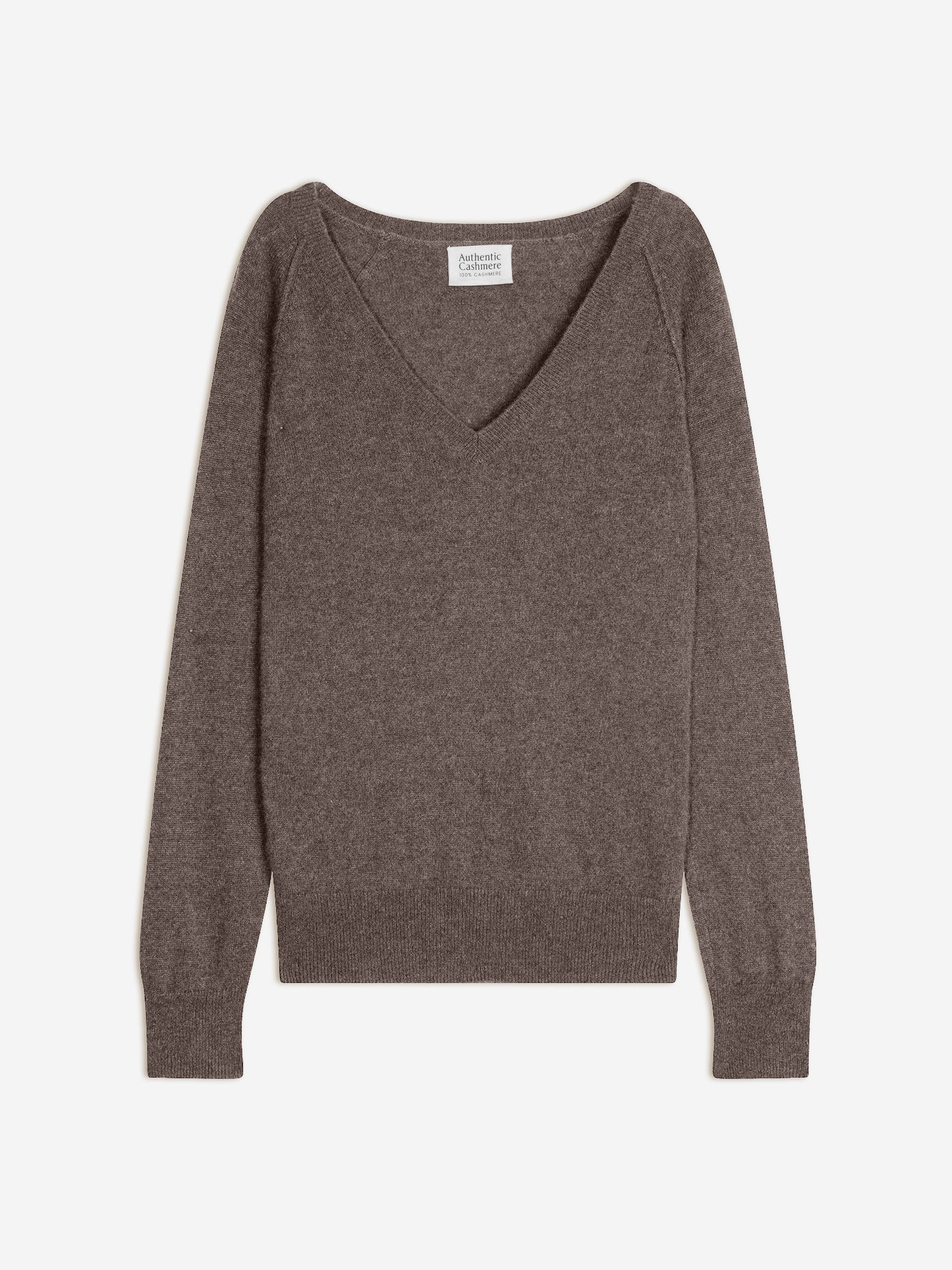 GIUSALET V-neck sweater in heathered taupe, 100% cashmere