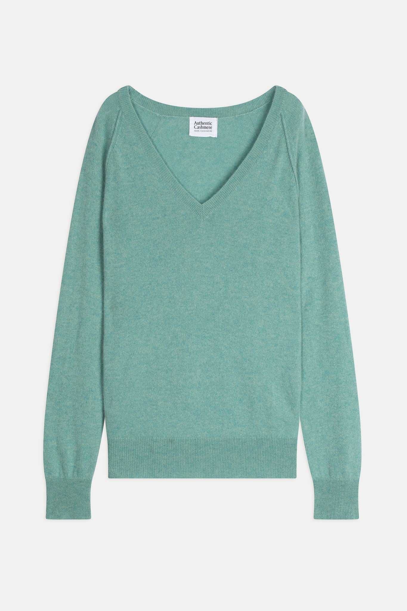 giusalet pull col v vert chiné 100% cachemire