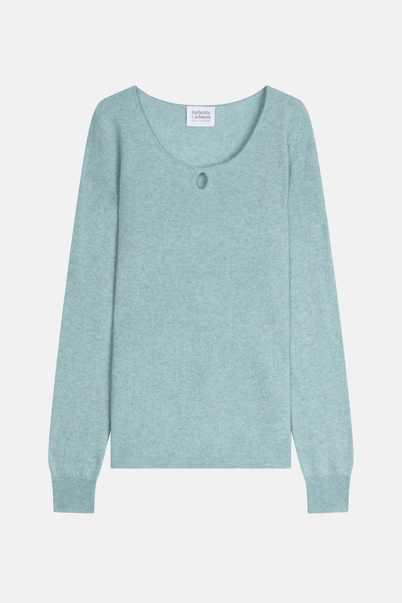 GLYDER Pullover Bootsausschnitt Tropfen vorne aqua meliert 100% Kaschmir