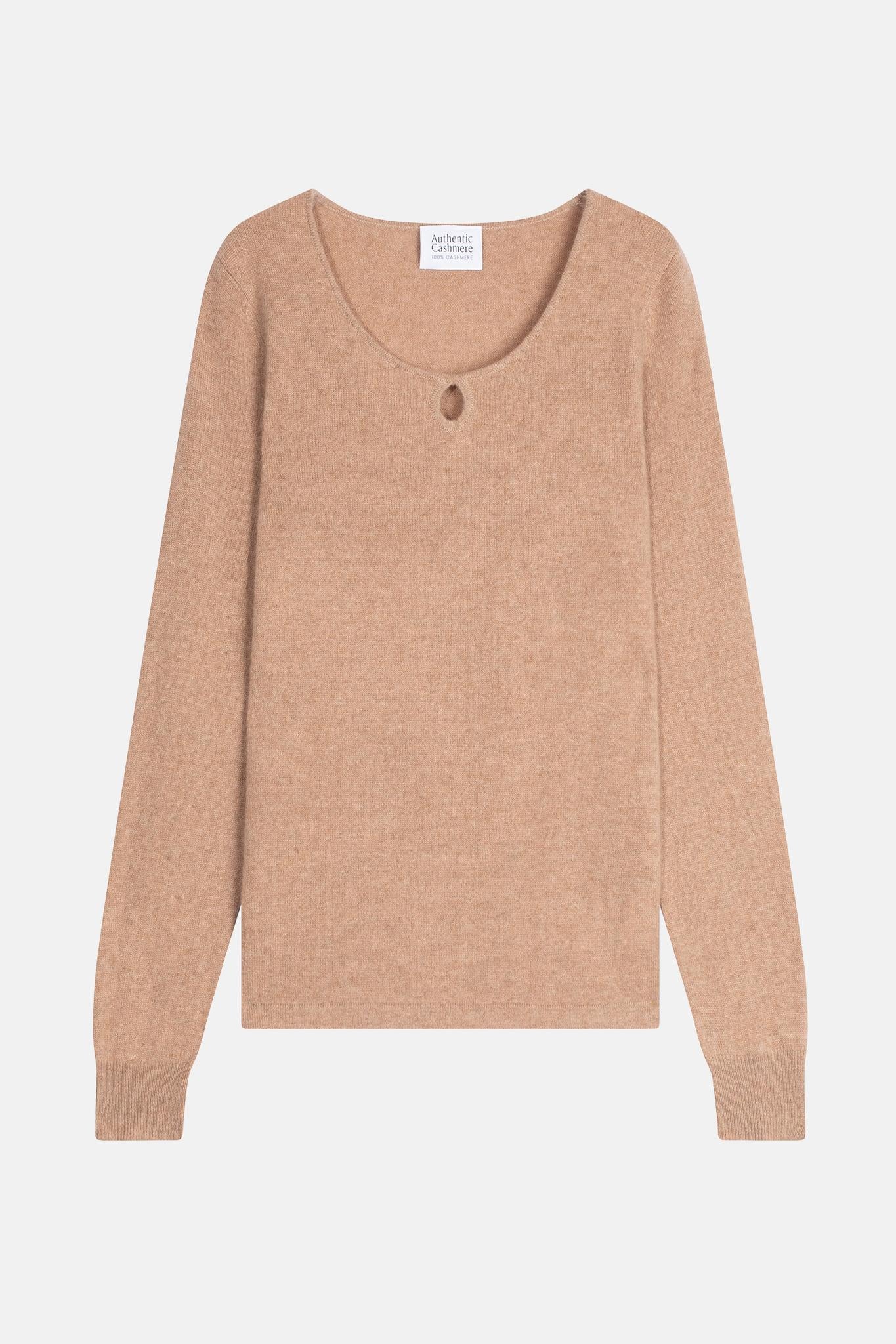 GLYDER boat-neck sweater drop front camel mottled 100% cashmere