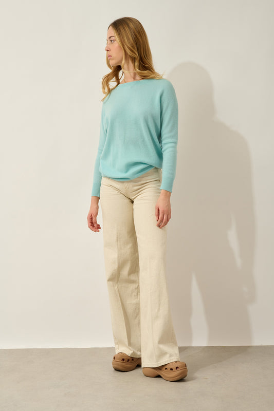 GOLÉON pull chauve souris aqua 100% cachemire