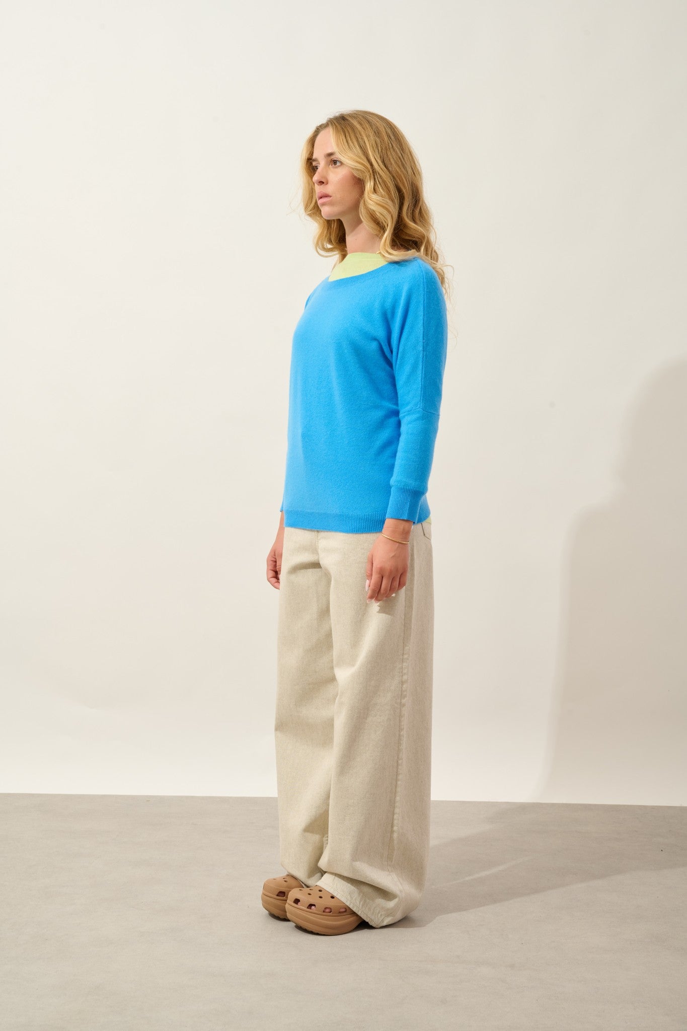 goléon pull chauve souris bleu celeste 100% cachemire