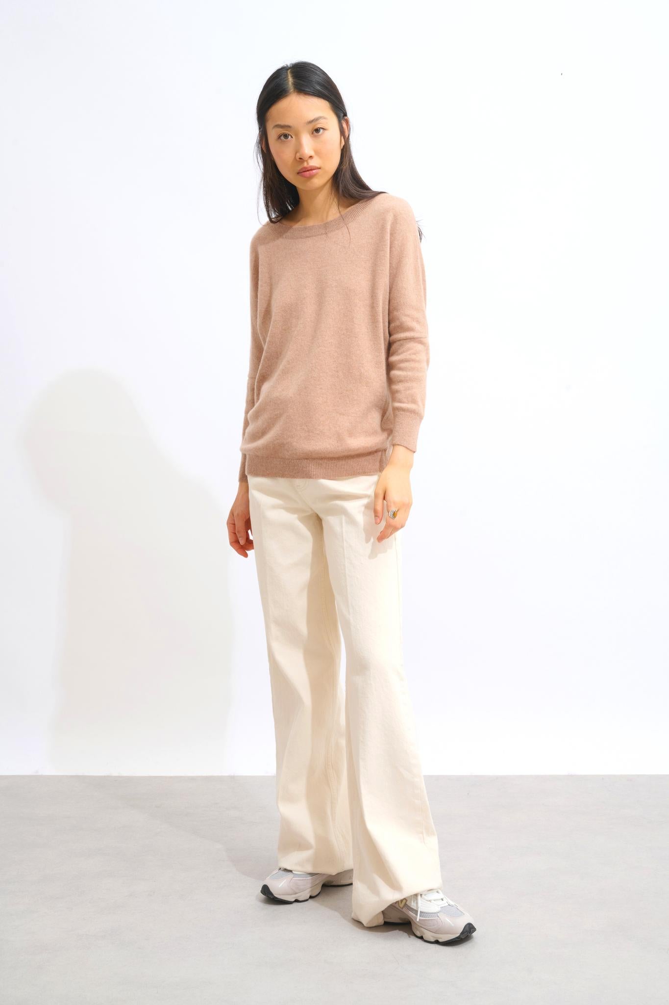 GOLÉON pull chauve souris camel chiné 100% cachemire