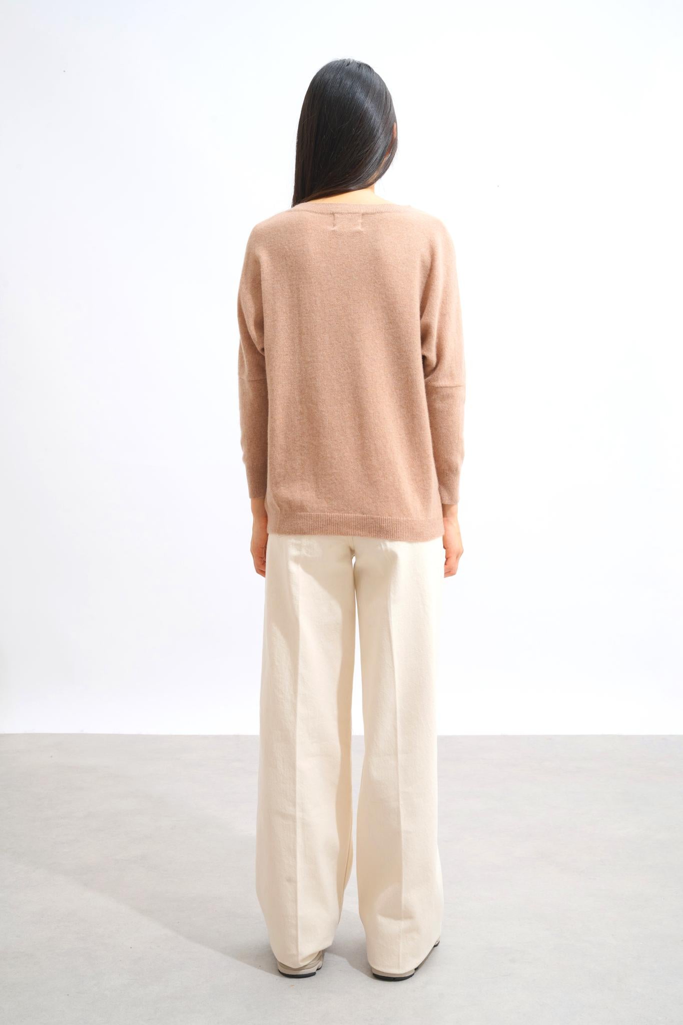 GOLÉON pull chauve souris camel chiné 100% cachemire