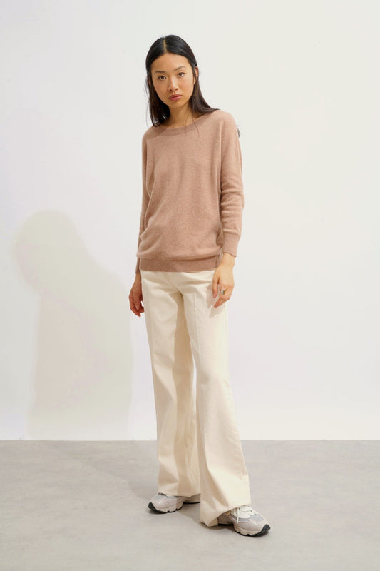 GOLÉON camel mottled bat sweater 100% cashmere