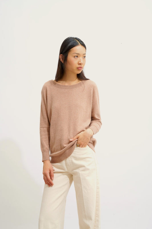 GOLÉON camel mottled bat sweater 100% cashmere