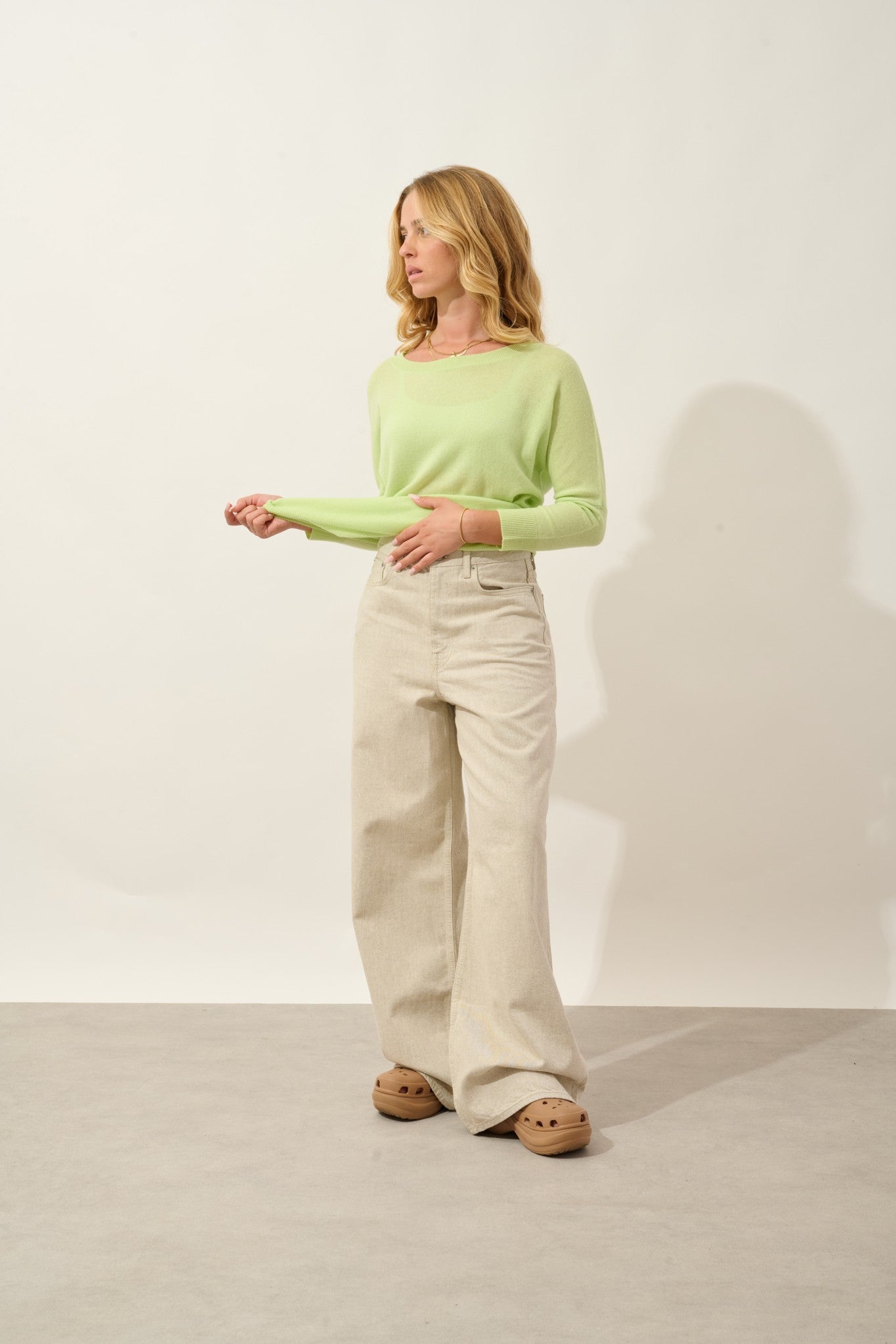 goléon pull chauve souris citron vert 100% cachemire