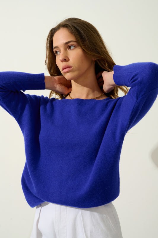 GOLÉON pull chauve souris indigo 100% cachemire