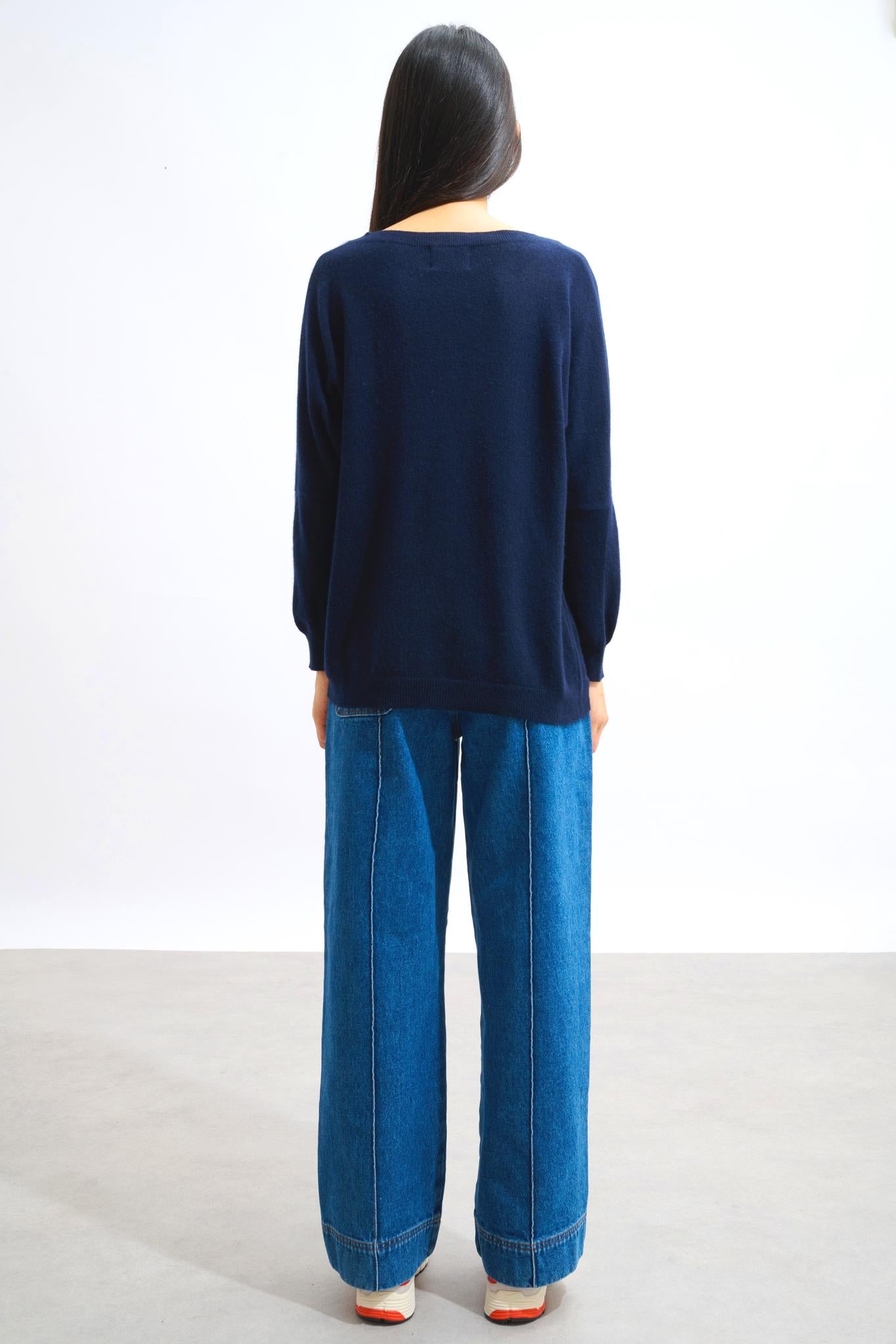 GOLÉON navy bat sweater 100% cashmere