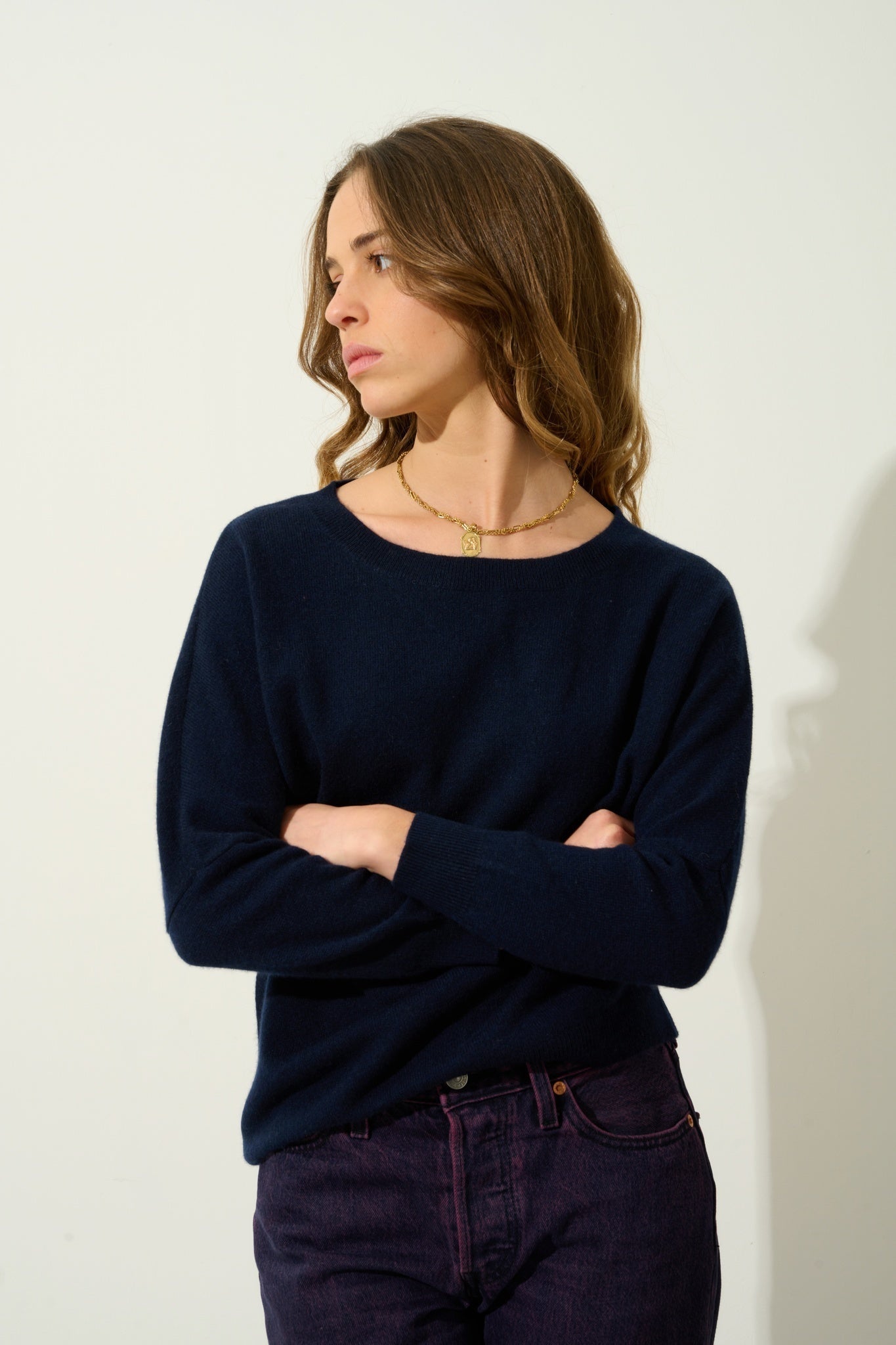 GOLÉON navy bat sweater 100% cashmere