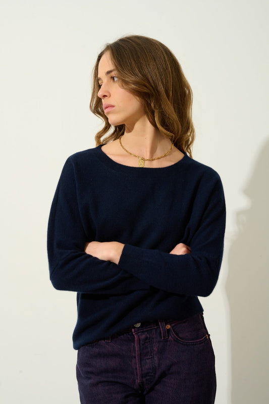 GOLÉON navy bat sweater 100% cashmere