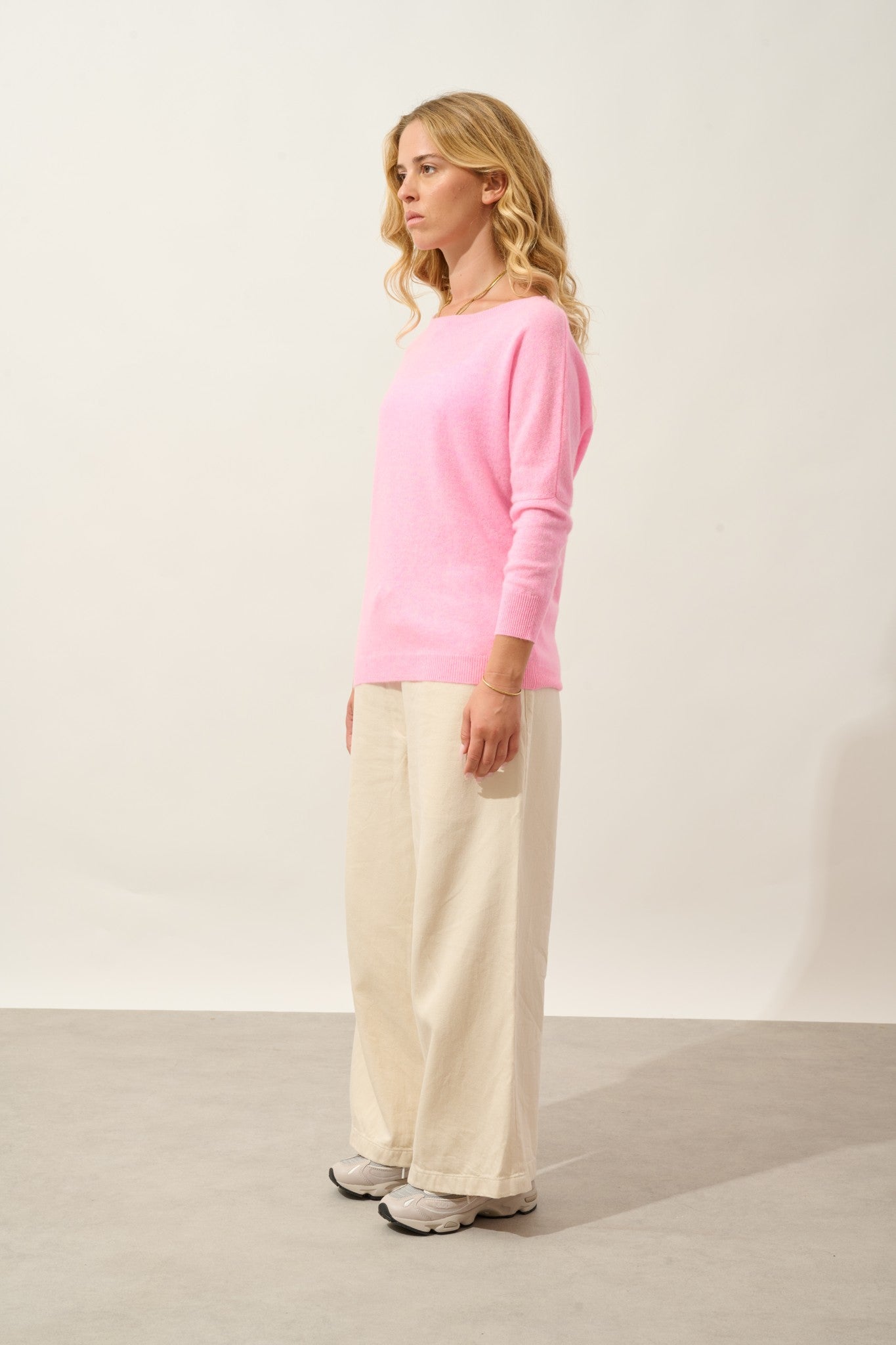 goléon pull chauve souris rose fluo chiné 100% cachemire