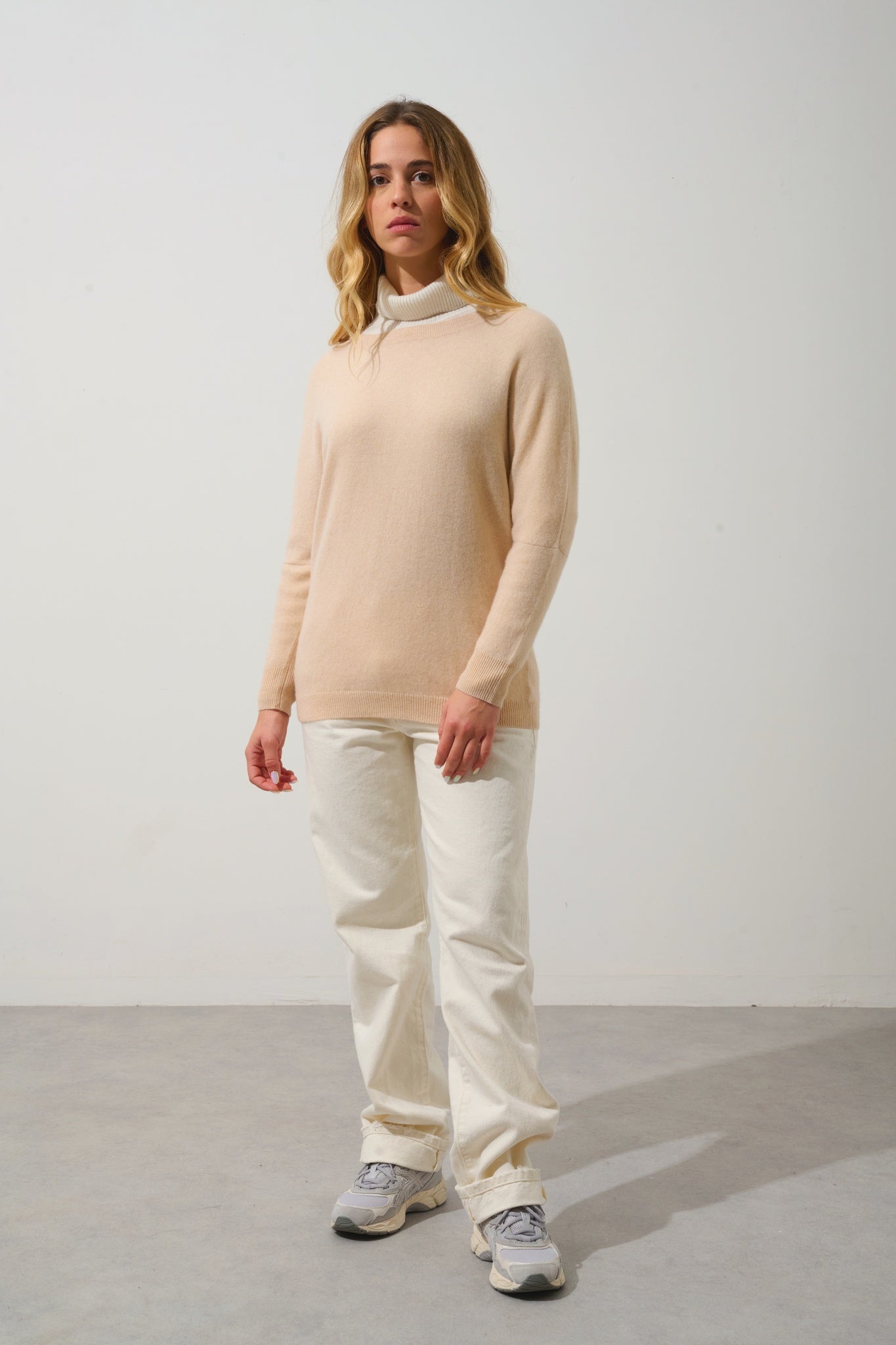 GOLÉON pull chauve souris sable 100% cachemire