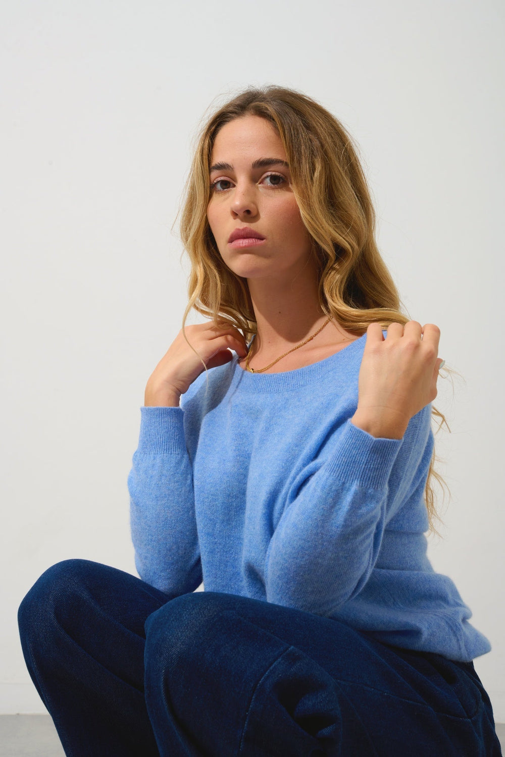 GOLÉON Pullover Fledermaus sky 100% Kaschmir