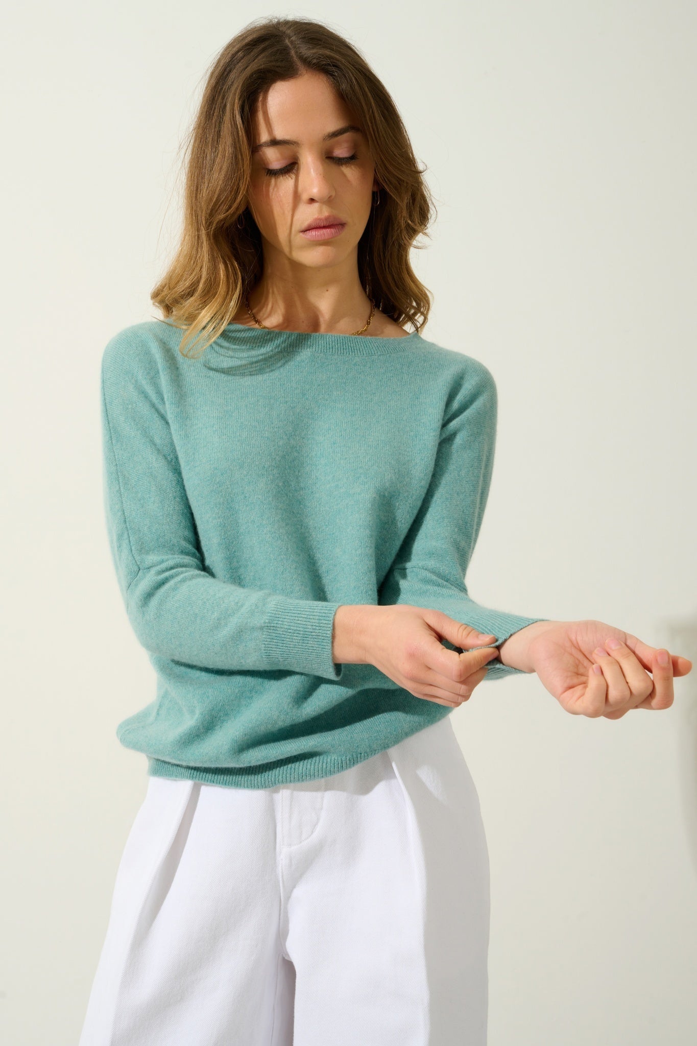 GOLÉON Fledermauspullover grün meliert 100% Kaschmir