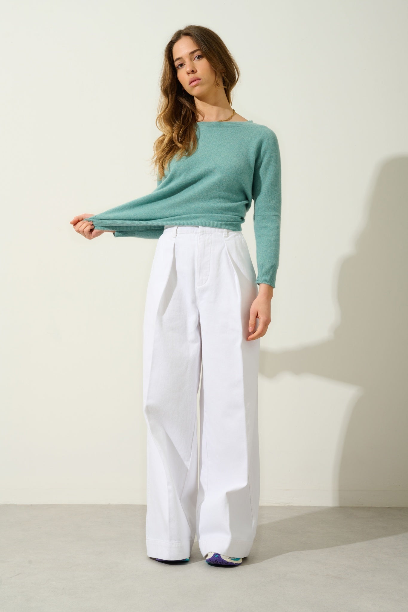 GOLÉON Fledermauspullover grün meliert 100% Kaschmir