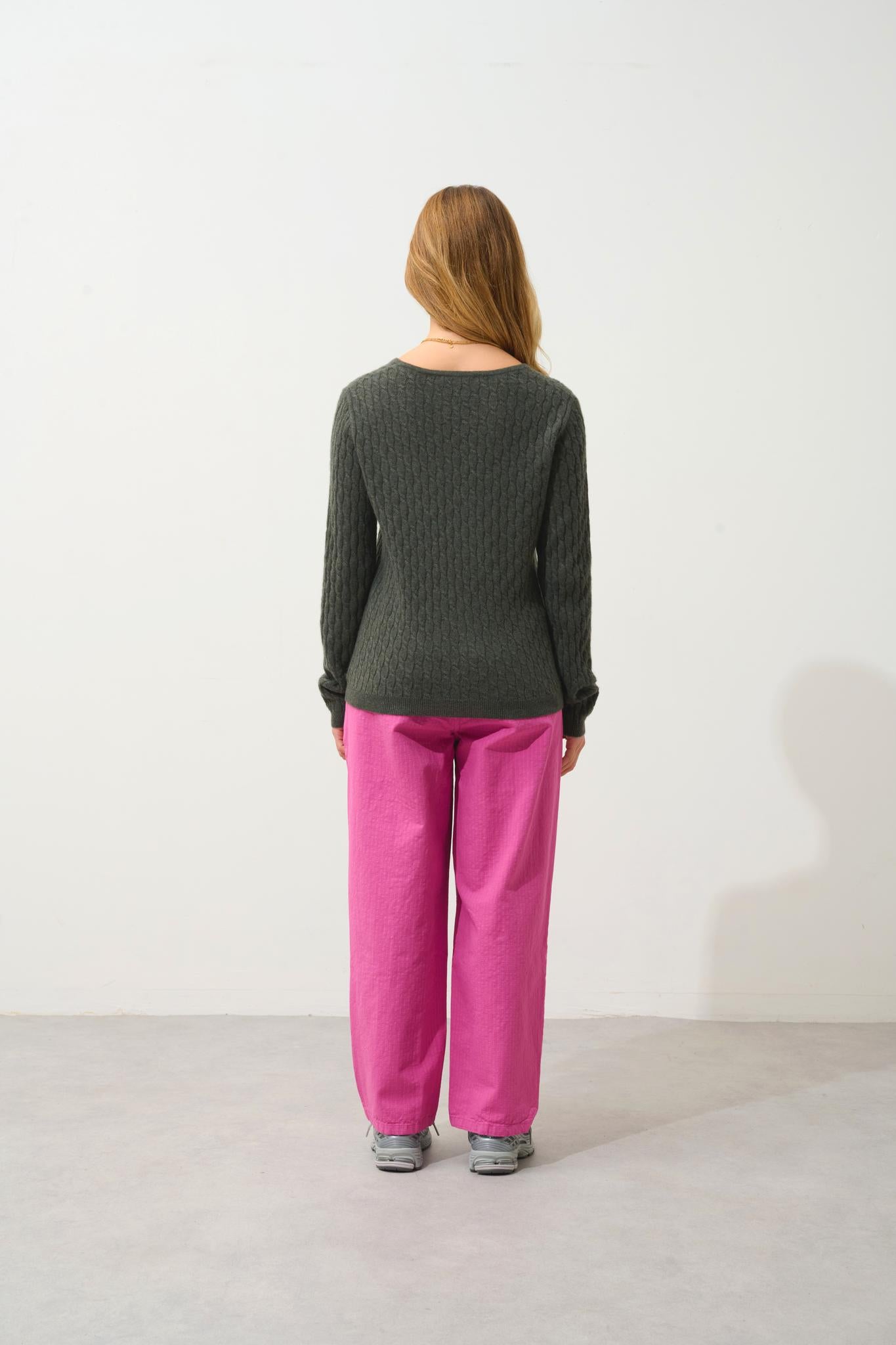 GRASMOOR Pullover mit V-Ausschnitt khaki meliert 100% Kaschmir