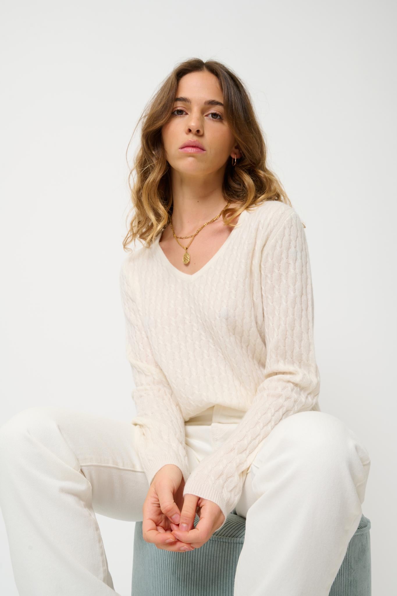 GRASMOOR v-neck sweater snow 100% cashmere